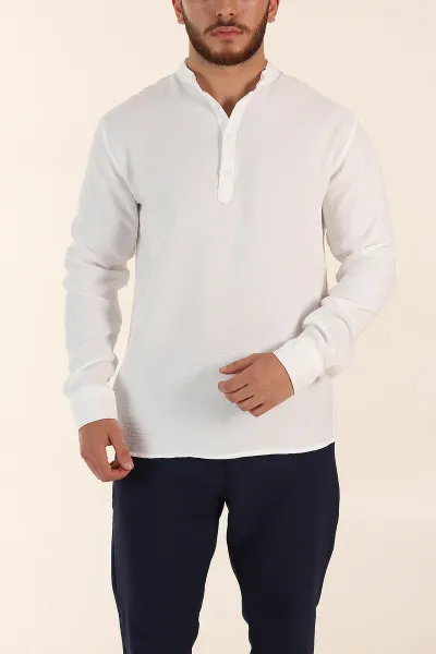 beyaz-relaxed-fit-hakim-yaka-yarim-dugmeli-erkek-gomlek-369858