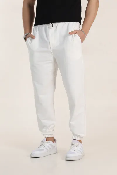 Beyaz Relaxed Fit İki İp Paça Lastikli Eşofman Altı 347597