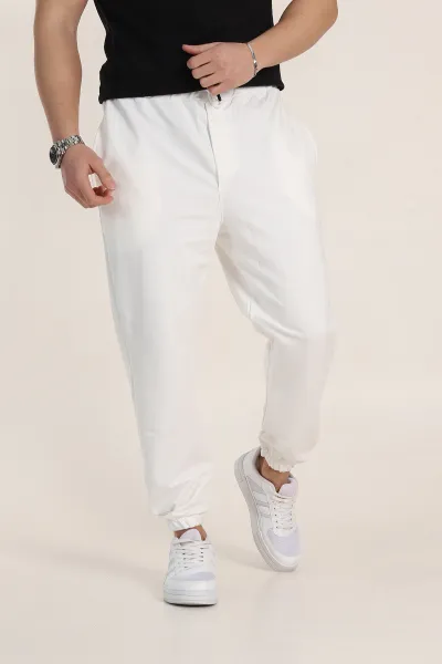 Beyaz Relaxed Fit İki İp Paça Lastikli Eşofman Altı 347597