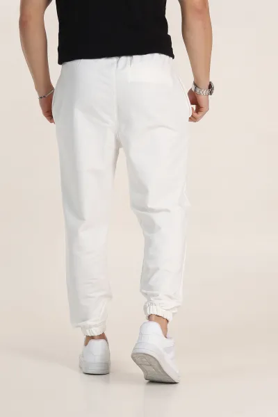 Beyaz Relaxed Fit İki İp Paça Lastikli Eşofman Altı 347597