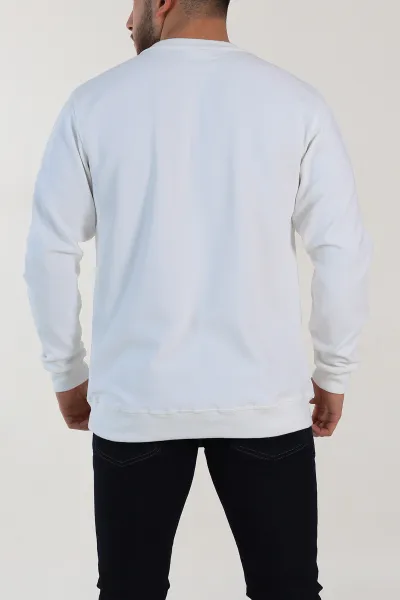 Beyaz Relaxed Fit İki İp Şardonlu Yazı Detay Likralı Erkek Sweatshirt 311204