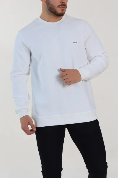 Beyaz Relaxed Fit İki İp Şardonlu Yazı Detay Likralı Erkek Sweatshirt 311204