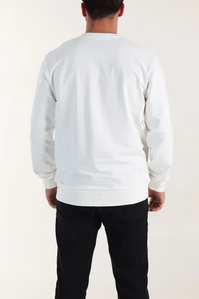 Beyaz Relaxed Fit İki İp Şardonsuz Basic Erkek Sweatshirt 398129