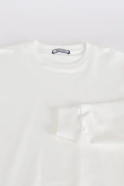 Beyaz Relaxed Fit İki İp Şardonsuz Basic Erkek Sweatshirt 398129