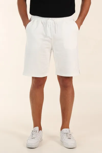 Beyaz Relaxed Fit İki İp Şardonsuz Kabartma Baskılı Erkek Şort 382187