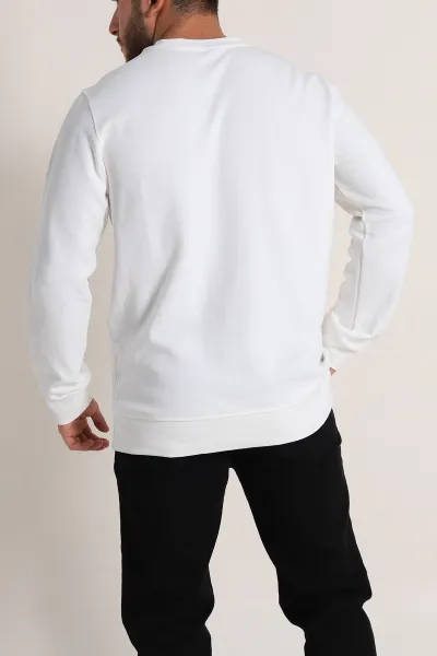Beyaz Relaxed Fit İki İp Yazı Detaylı Basic Erkek Sweatshirt 299866