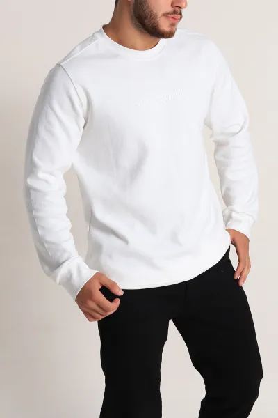 Beyaz Relaxed Fit İki İp Yazı Detaylı Basic Erkek Sweatshirt 299866