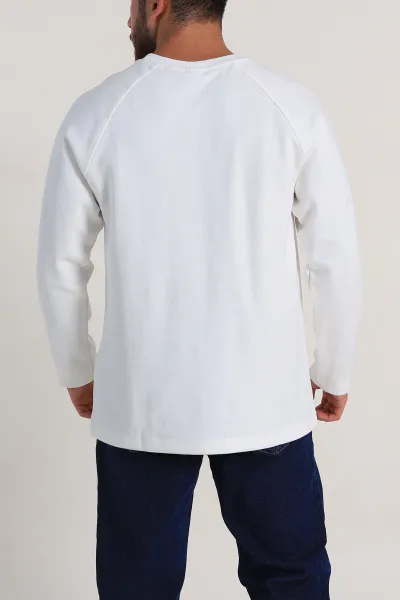 Beyaz Relaxed Fit İki İp Yazı Detaylı Basic Erkek Sweatshirt 299895