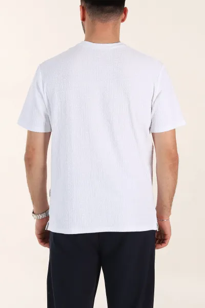 Beyaz Relaxed Fit Kabartma Desenli Basic Erkek Tişört 358110