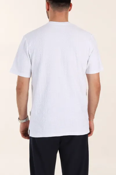 Beyaz Relaxed Fit Kabartma Desenli Erkek Tişört 358223