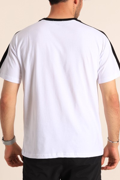 Beyaz Relaxed Fit Kabartma Slogan Baskılı Erkek Tişört 186587