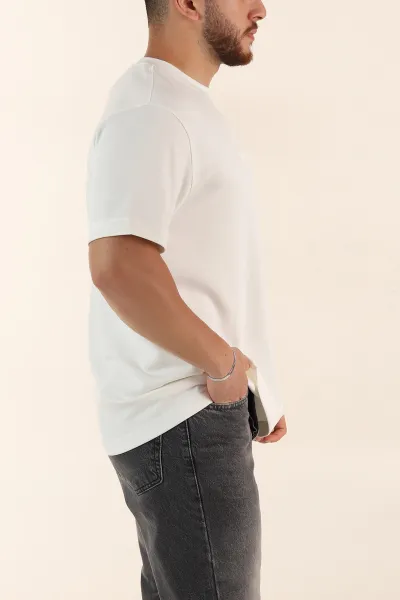 Beyaz Relaxed Fit Kabartma Yazı Detaylı Erkek Tişört 358651