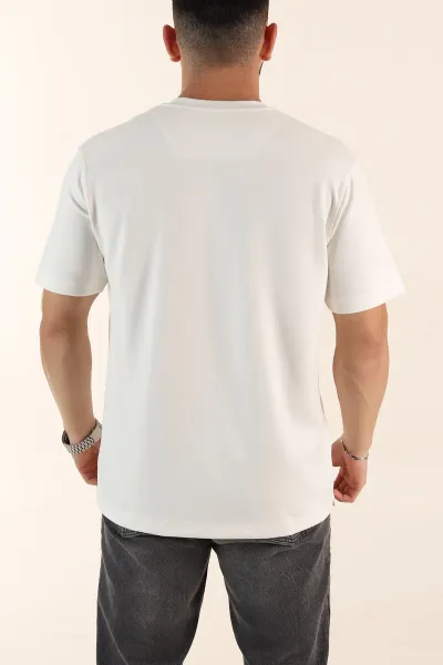 Beyaz Relaxed Fit Kabartma Yazı Detaylı Erkek Tişört 358651