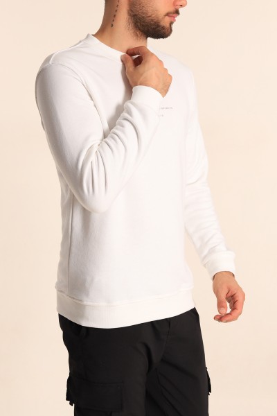 Beyaz Relaxed Fit Kabartma Yazılı Erkek Sweatshirt 221452