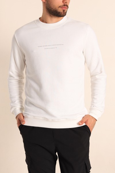 Beyaz Relaxed Fit Kabartma Yazılı Erkek Sweatshirt 221452