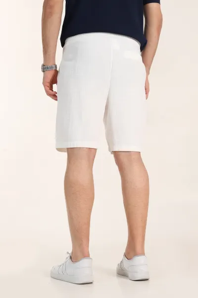 Beyaz Relaxed Fit Kalın Müslin Keten Erkek Şort 354068