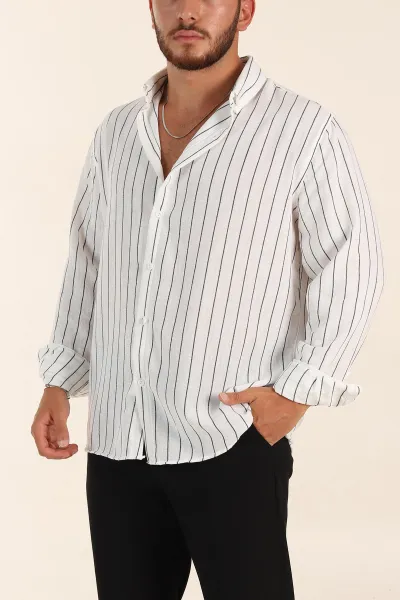 beyaz-relaxed-fit-keten-ata-yaka-cizgili-erkek-gomlek-376958