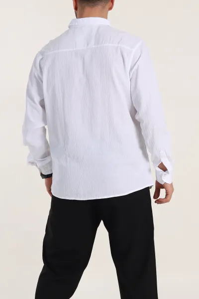 Beyaz Relaxed Fit Keten Ata Yaka Erkek Gömlek 339168
