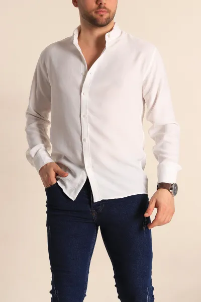 Beyaz Relaxed Fit Keten Erkek Gömlek 256531