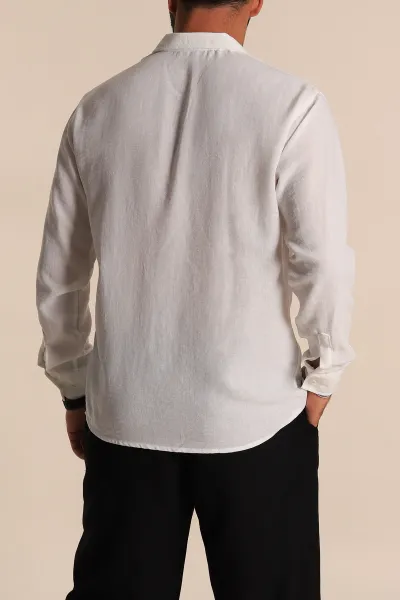 Beyaz Relaxed Fit Keten Erkek Gömlek 283765