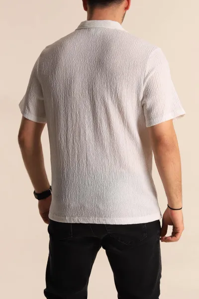 Beyaz Relaxed Fit Melanjlı Fermuarlı Polo Yaka Erkek Tişört 267655