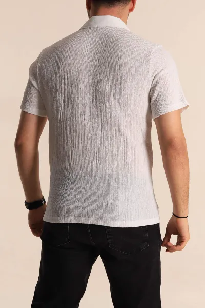 Beyaz Relaxed Fit Melanjlı Patlı Polo Yaka Erkek Tişört 267629