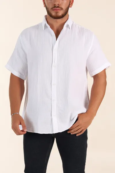 beyaz-relaxed-fit-muslin-keten-kisa-kollu-erkek-gomlek-376949