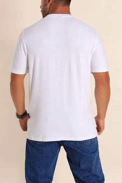 Beyaz Relaxed Fit Nakış Detaylı Likralı Erkek Tişört 268518