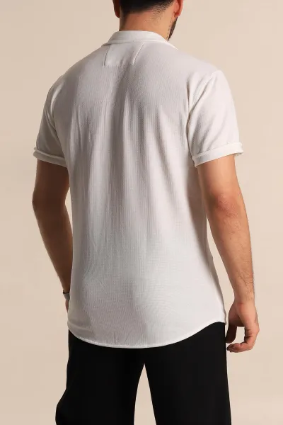 Beyaz Relaxed Fit Örme Duble Kısa Kollu Erkek Gömlek 275341