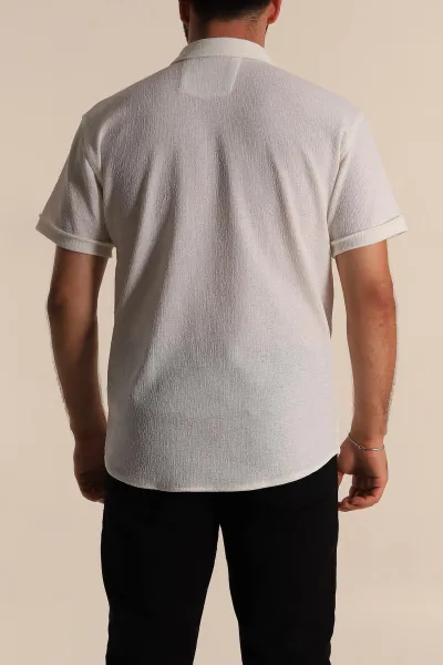 Beyaz Relaxed Fit Örme Duble Kısa Kollu Erkek Gömlek 278363