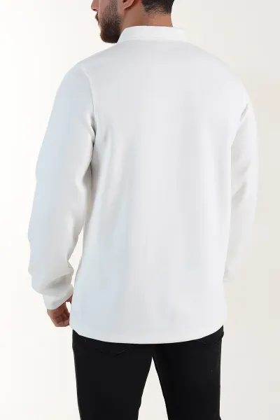 Beyaz Relaxed Fit Oysho Kumaş Düğmeli Polo Yaka Erkek Sweatshirt 399524