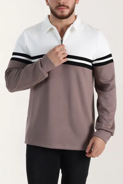 Beyaz Relaxed Fit Oysho Kumaş Fermuarlı Polo Yaka Sweatshirt 399552