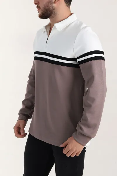 Beyaz Relaxed Fit Oysho Kumaş Fermuarlı Polo Yaka Sweatshirt 399552