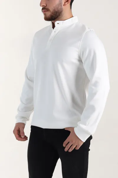 Beyaz Relaxed Fit Oysho Kumaş Hakim Yaka Erkek Sweatshirt 399611