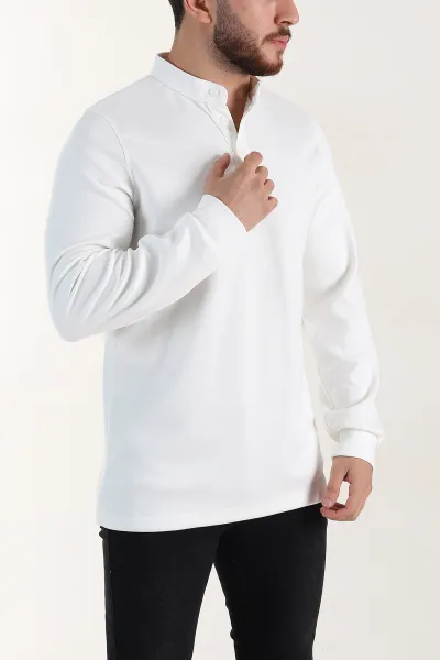 Beyaz Relaxed Fit Oysho Kumaş Hakim Yaka Erkek Sweatshirt 399611