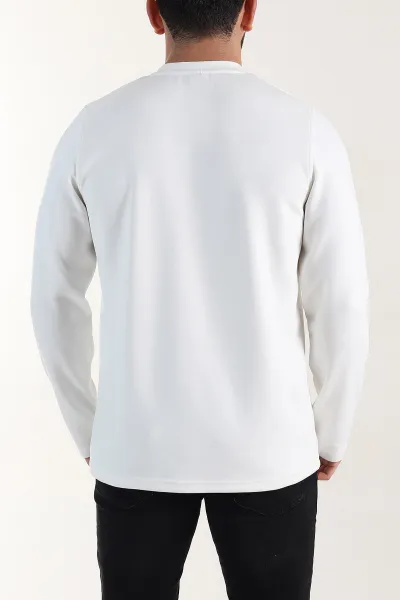 Beyaz Relaxed Fit Oysho Kumaş Kabartma Detaylı Erkek Sweatshirt 399528