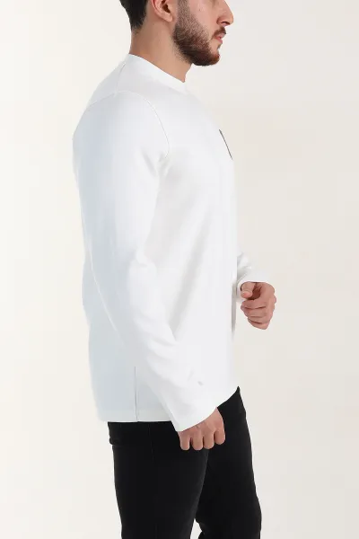Beyaz Relaxed Fit Oysho Kumaş Kabartma Detaylı Erkek Sweatshirt 399528