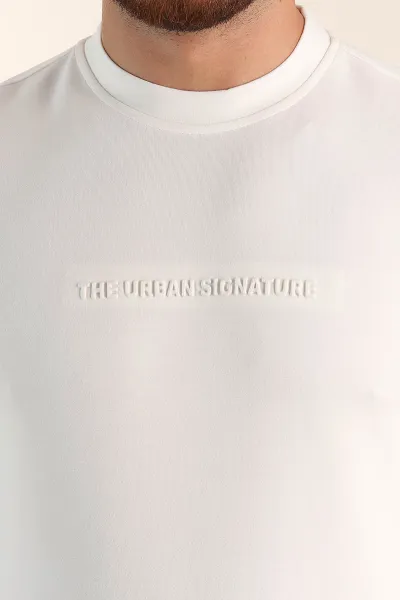 Beyaz Relaxed Fit Oysho Kumaş Kabartma Yazılı Erkek Sweatshirt 393294