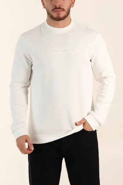 Beyaz Relaxed Fit Oysho Kumaş Kabartma Yazılı Erkek Sweatshirt 393294