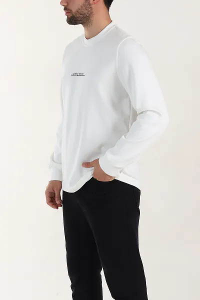 Beyaz Relaxed Fit Oysho Kumaş Kabartma Yazılı Erkek Sweatshirt 399531