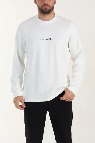 Beyaz Relaxed Fit Oysho Kumaş Kabartma Yazılı Erkek Sweatshirt 399531