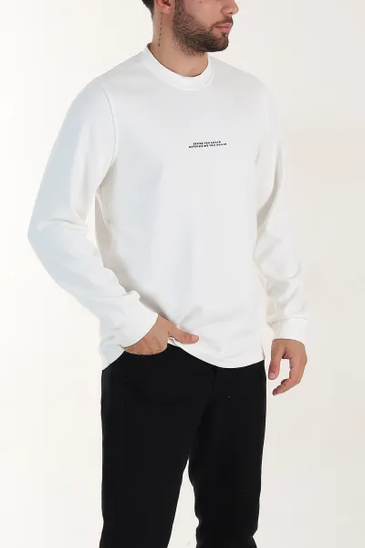 Beyaz Relaxed Fit Oysho Kumaş Kabartma Yazılı Erkek Sweatshirt 399531