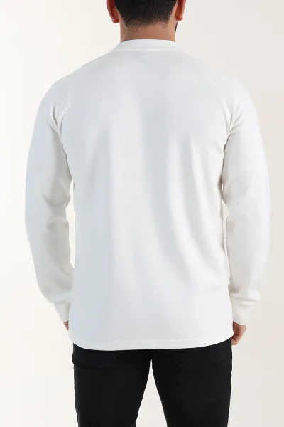Beyaz Relaxed Fit Oysho Kumaş Nakış Detaylı Erkek Sweatshirt 399471