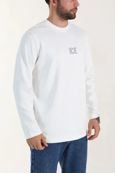 Beyaz Relaxed Fit Oysho Kumaş Nakışlı Yazı Detay Erkek Sweatshirt 399390