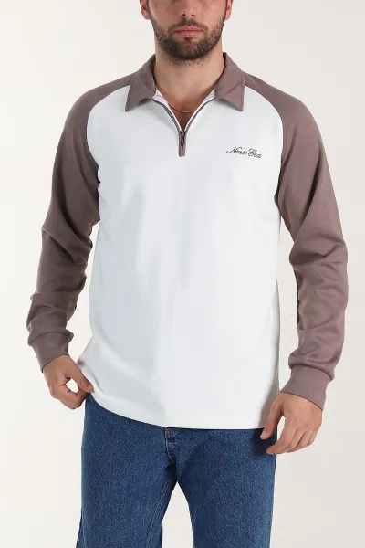 Beyaz Relaxed Fit Oysho Kumaş Reglan Kollu Erkek Sweatshirt 399579