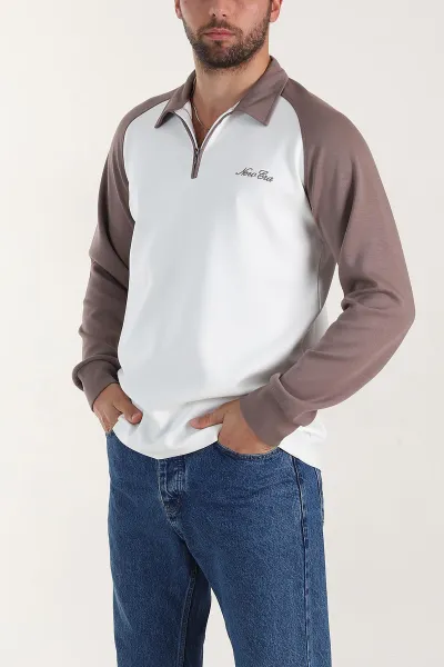 Beyaz Relaxed Fit Oysho Kumaş Reglan Kollu Erkek Sweatshirt 399579