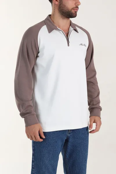 Beyaz Relaxed Fit Oysho Kumaş Reglan Kollu Erkek Sweatshirt 399579