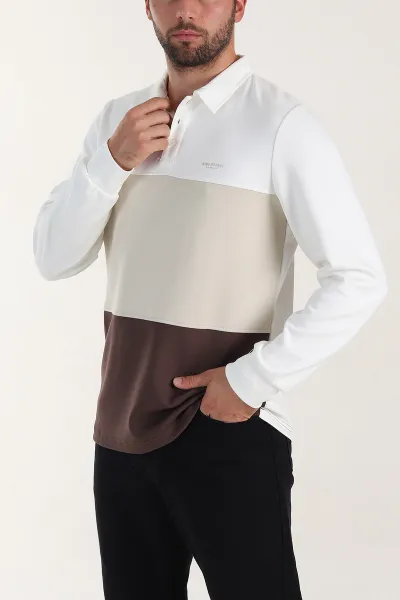 Beyaz Relaxed Fit Oysho Kumaş Üç Renkli Polo Yaka Sweatshirt 399546