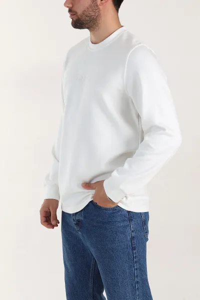 Beyaz Relaxed Fit Oysho Kumaş Yazı Detaylı  Erkek Sweatshirt 399465