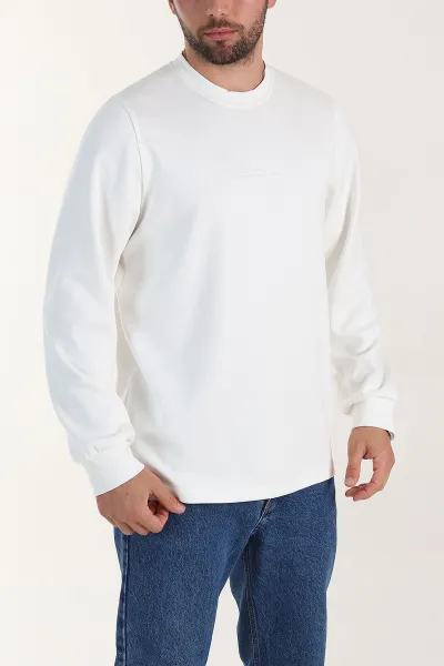 Beyaz Relaxed Fit Oysho Kumaş Yazı Detaylı  Erkek Sweatshirt 399465